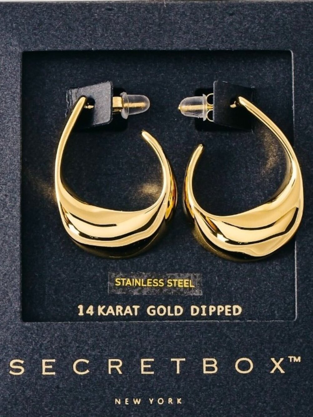 COMING SOON 14K GOLD STAINLESS STEEL WARPED HOOP EARRINGS